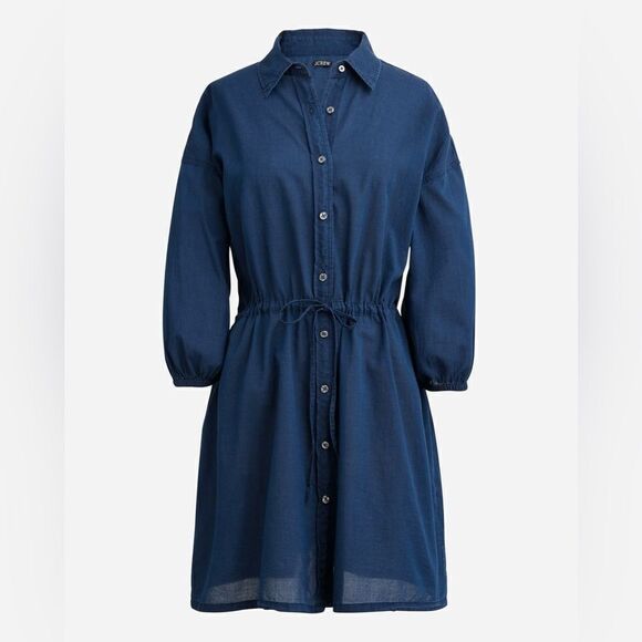 J Crew Cinched Shirt Dress in Indigo Cotton Voile NWT - Picture 2 of 9